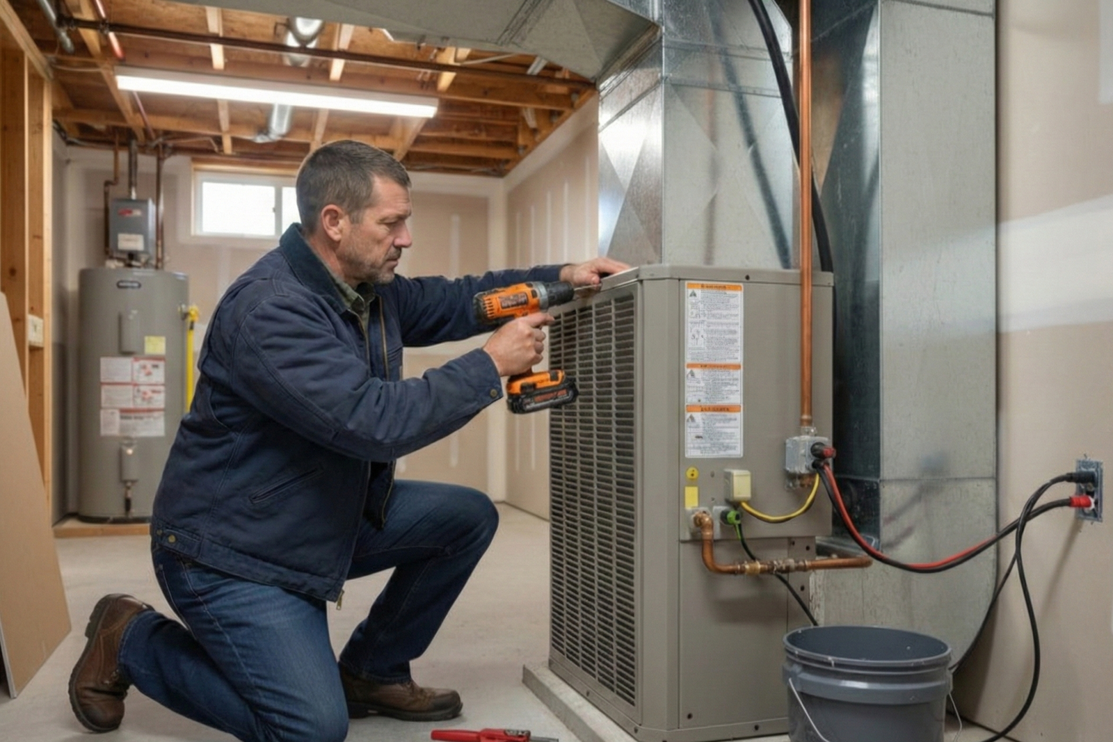 AC by Sam LLC technician performing ductwork service in Phoenix home.